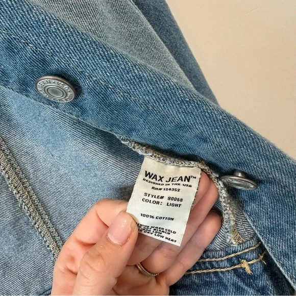 Wax Jean Vintage Denim Jacket Mid Blue Wash Distressed Casual Layers Medium VTG - Picture 4 of 12